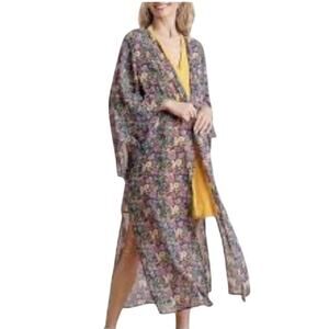 Umgee Kimono Floral Print Bell Sleeves Long Lines Size M
